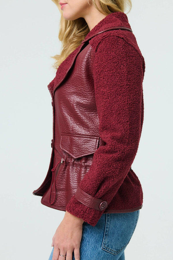 Red | Faux Leather Fleece Lined Jacket
