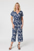 Navy | Floral V-Neck Cropped Jumpsuit