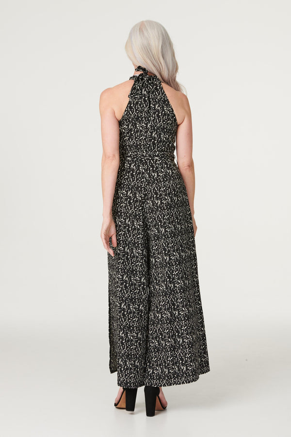 Black | Printed Tie Waist Jumpsuit