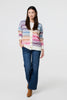 Pink | Stripe Print Relaxed V-Neck Cardigan
