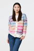 Pink | Stripe Print Relaxed V-Neck Cardigan
