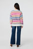 Pink | Stripe Print Relaxed V-Neck Cardigan
