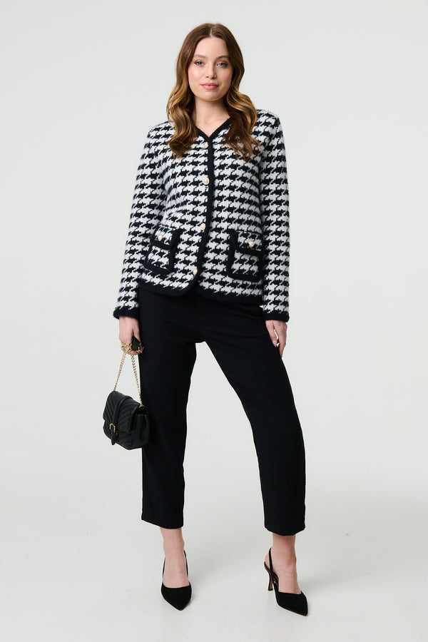 Black | Houndstooth Long Sleeve Cardigan
