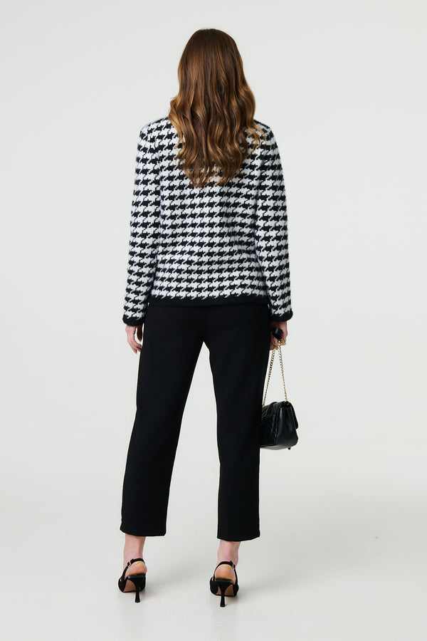 Black | Houndstooth Long Sleeve Cardigan
