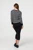 Black | Stripe Print Button-Up Knit Cardigan
