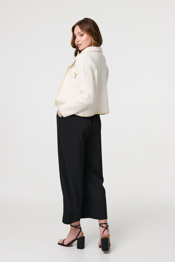 Cream | Textured Pocket Detail Crop Knit Jacket
