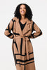 Brown | Striped Print Tie Waist Longline Coat
