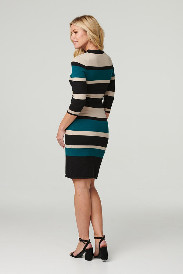 Black | Striped Bodycon Short Knit Dress