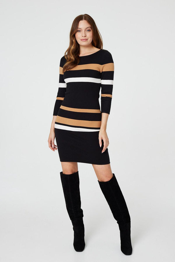 Black | Striped Bodycon Knit Dress