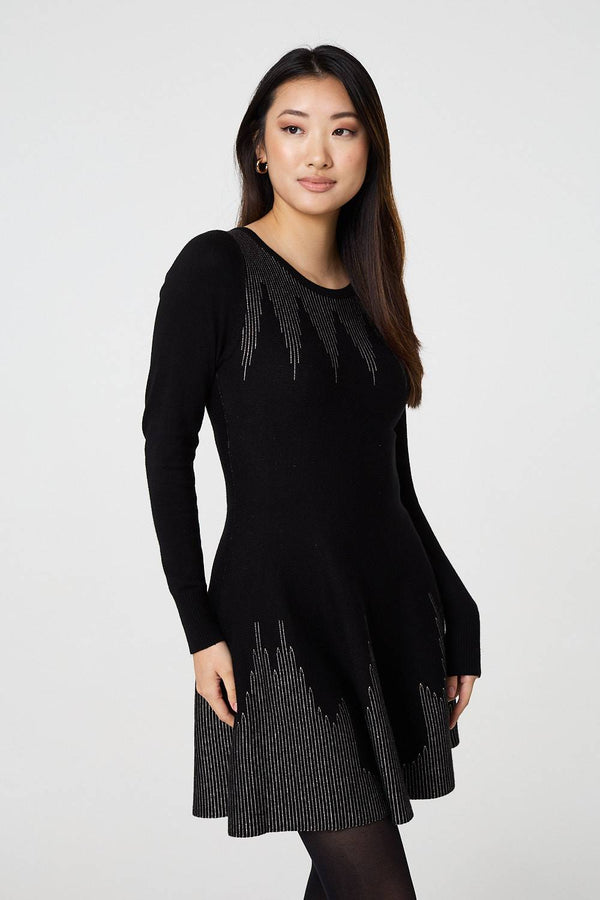 Black | Printed Knit Dress With Removable Rollneck
