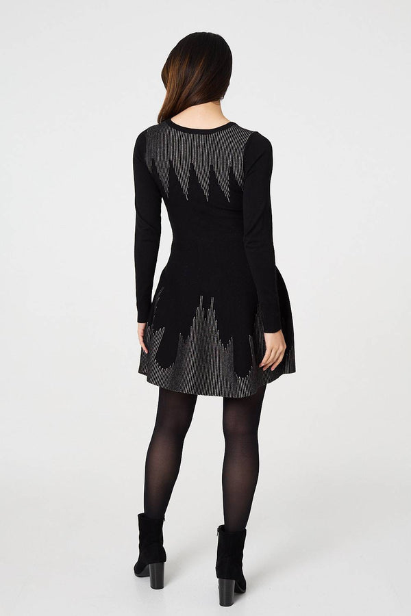 Black | Printed Knit Dress With Removable Rollneck
