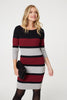 Red | Striped 3/4 Sleeve Knit Bodycon Short Dress
