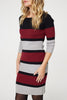 Red | Striped 3/4 Sleeve Knit Bodycon Short Dress
