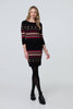 Black | Fair Isle Striped 3/4 Sleeve Short Dress
