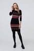 Black | Fair Isle Striped 3/4 Sleeve Short Dress
