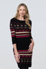 Black | Fair Isle Striped 3/4 Sleeve Short Dress
