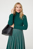 Green | Striped Knit Top High Neck Midi Dress
