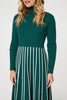 Green | Striped Knit Top High Neck Midi Dress
