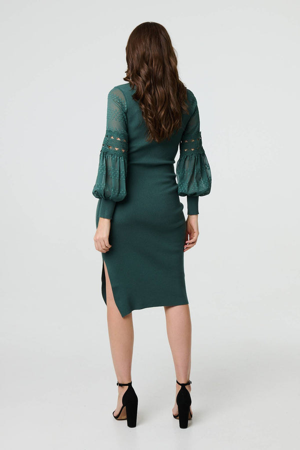 Sage | Long Sheer Sleeve Bodycon Knit Dress

