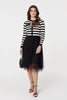 Black And White | 2-In-1 Dress With Striped Top & Midi Mesh Skirt
