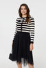 Black And White | 2-In-1 Dress With Striped Top & Midi Mesh Skirt
