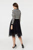 Black And White | 2-In-1 Dress With Striped Top & Midi Mesh Skirt
