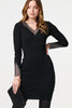 Black | Sparkle V-Neck Long Sleeve Mini Dress : Model is 5'9