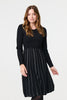 Black | Striped Long Sleeve Midi Knit Dress
