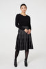 Black | Striped Pleat Skirt Knitted Midi Dress
