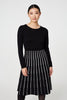 Black | Striped Pleat Skirt Knitted Midi Dress
