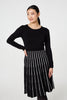 Black | Striped Pleat Skirt Knitted Midi Dress
