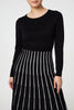 Black | Striped Pleat Skirt Knitted Midi Dress
