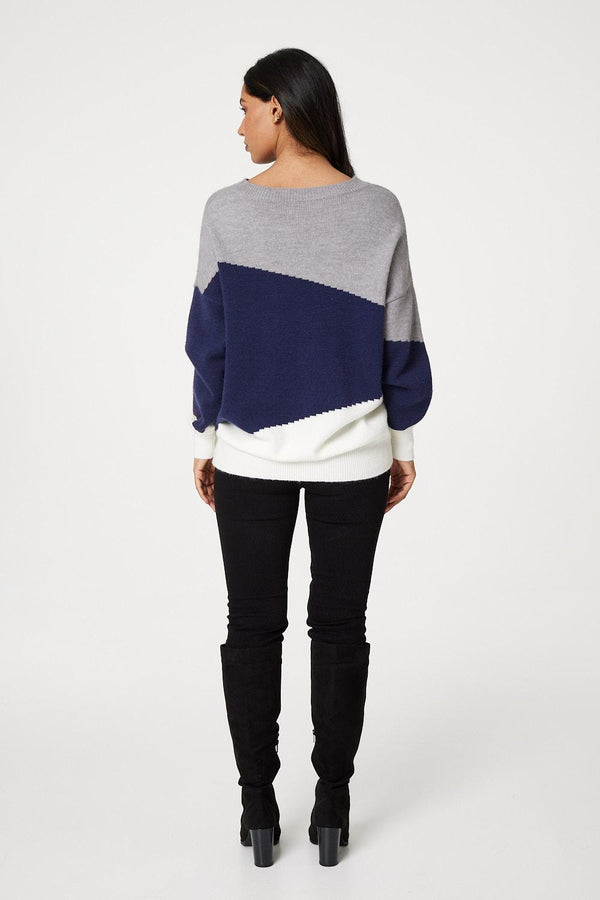 Navy | Colour Block Relaxed Knit Sweater