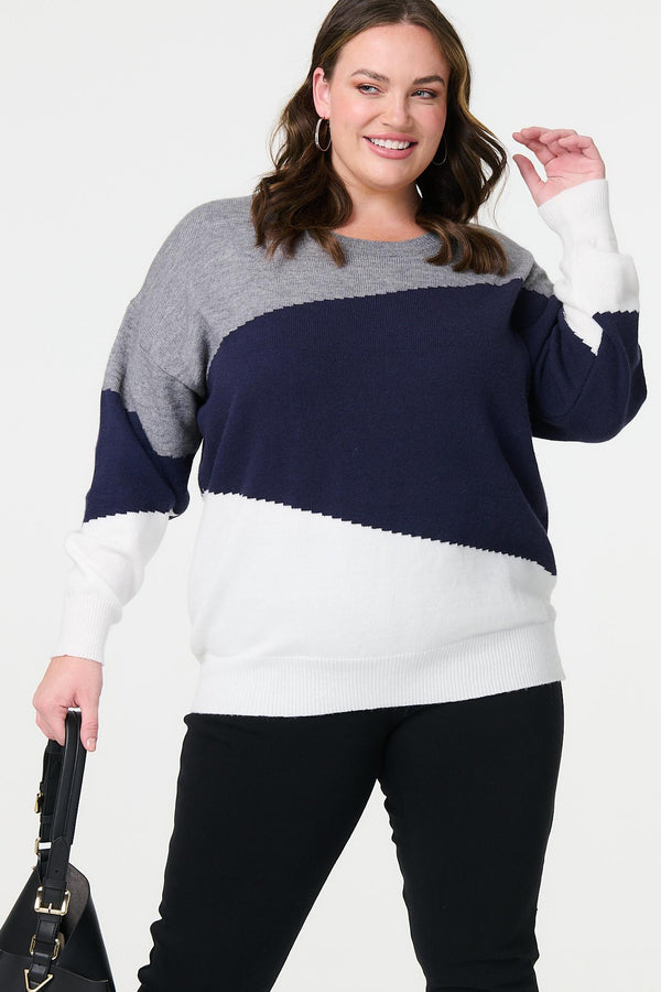 Navy | Colour Block Relaxed Knit Sweater