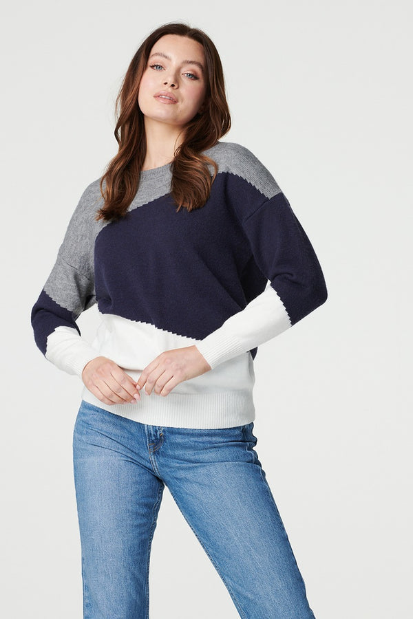 Navy | Colour Block Relaxed Knit Sweater