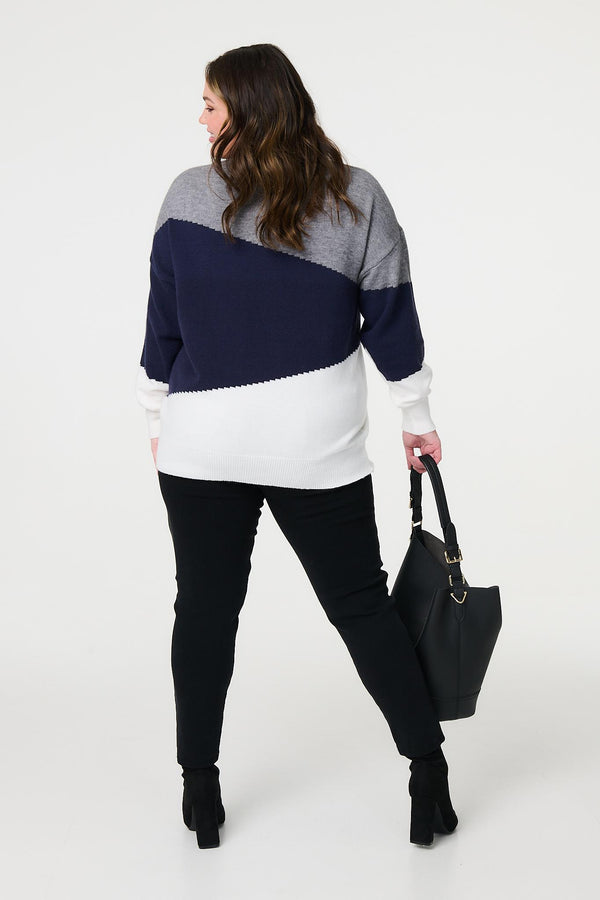 Navy | Colour Block Relaxed Knit Sweater