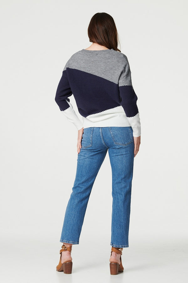 Navy | Colour Block Relaxed Knit Sweater