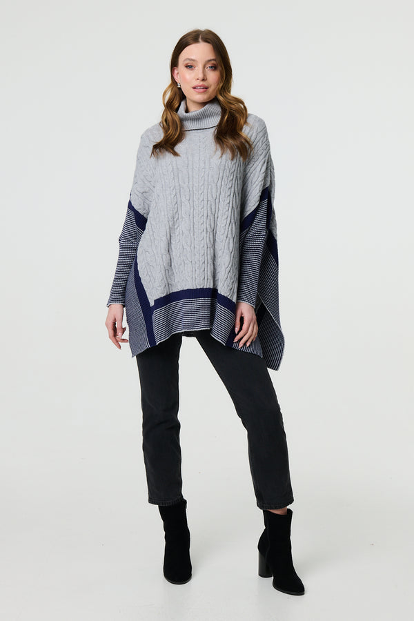 Grey | Cable Knit Roll Neck Knit Jumper