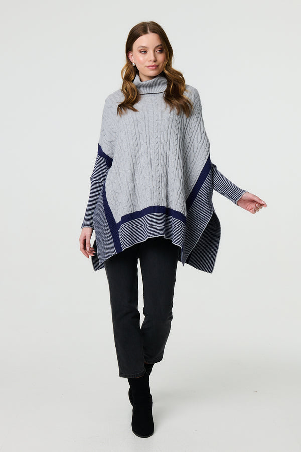 Grey | Cable Knit Roll Neck Knit Jumper