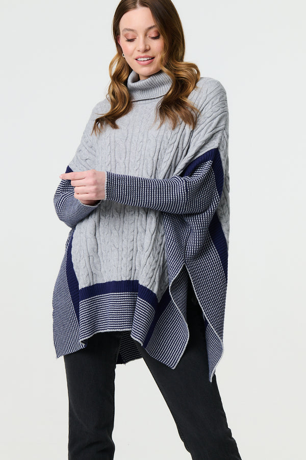 Grey | Cable Knit Roll Neck Knit Jumper