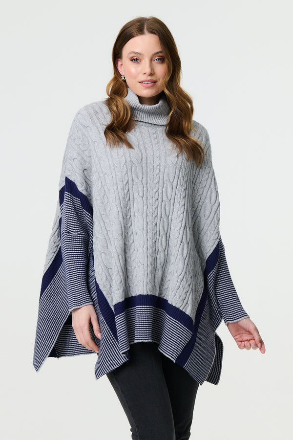 Grey | Cable Knit Roll Neck Knit Jumper