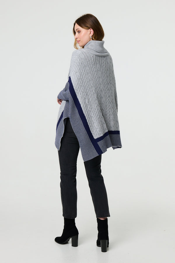 Grey | Cable Knit Roll Neck Knit Jumper