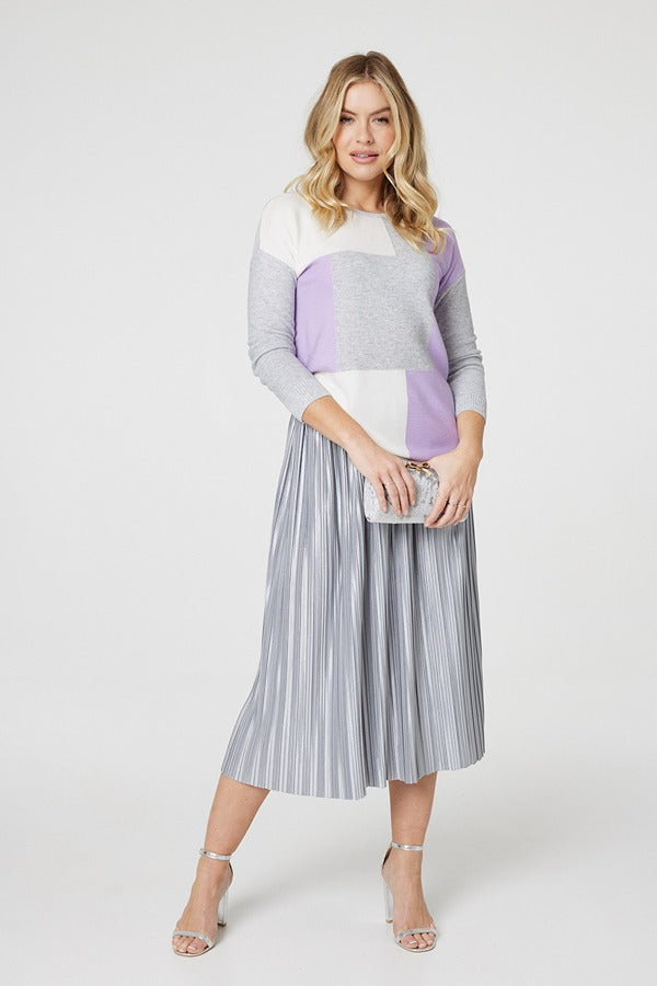 Purple | Colour Block Curve Knit Top