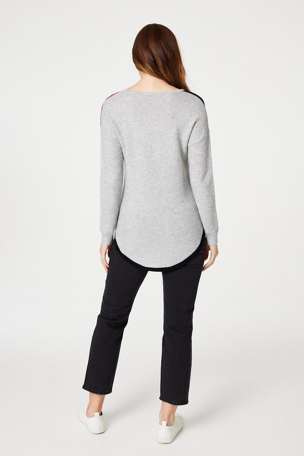 Purple | Colour Block Curve Knit Top