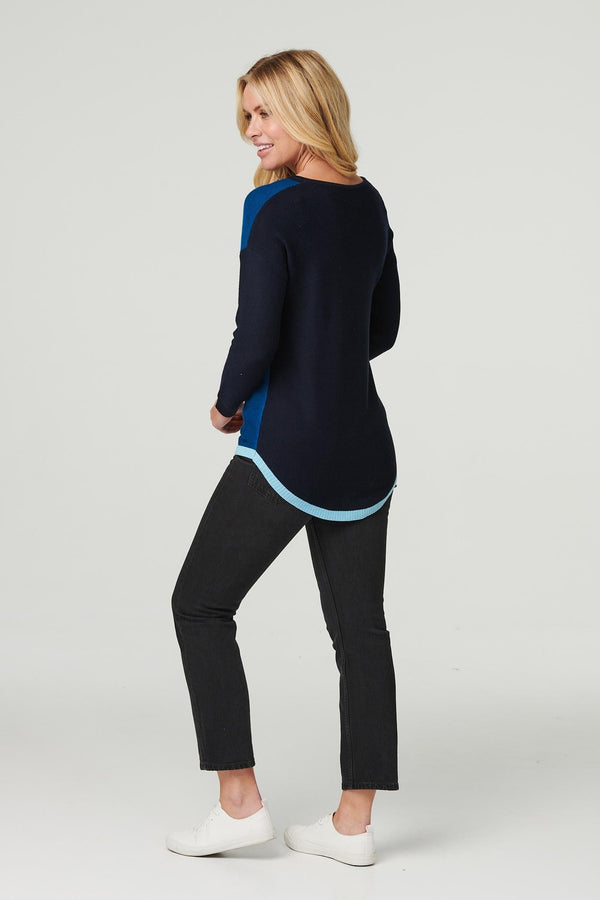 Blue | Colour Block Slouchy Knit Jumper