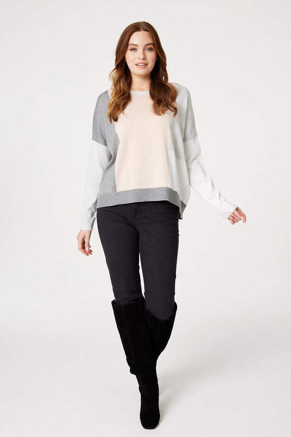 Pink | Colour Block Relaxed Knit Jumper