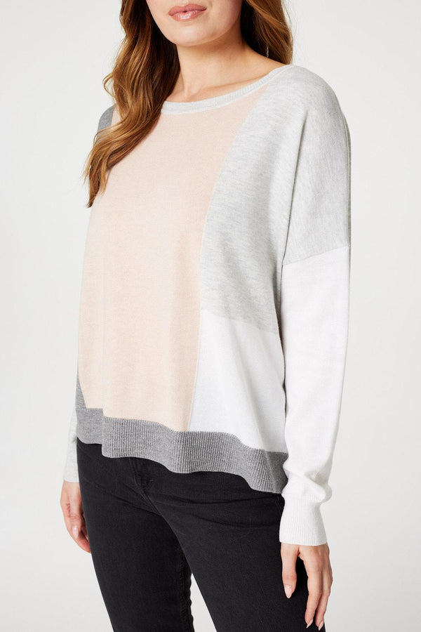 Pink | Colour Block Relaxed Knit Jumper