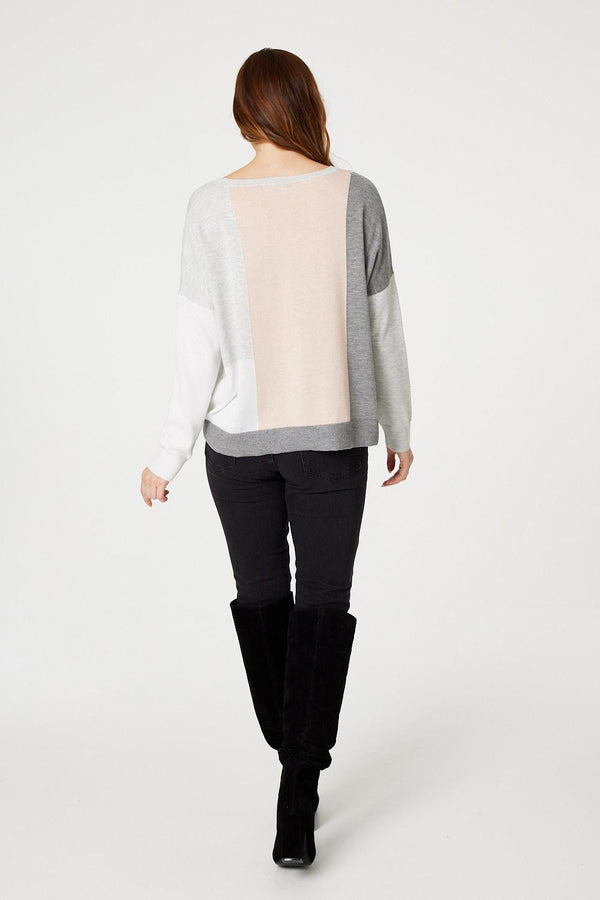 Pink | Colour Block Relaxed Knit Jumper