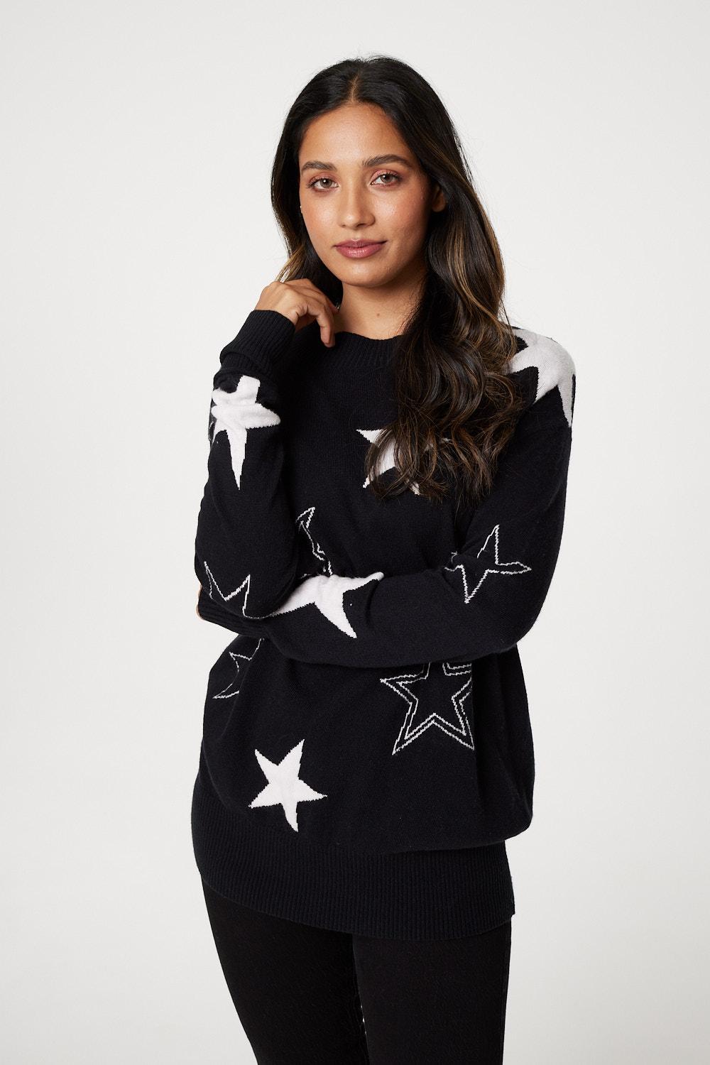 Star Print Relaxed Fit Knit Top | Izabel London