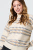 Cream | Textured Stripe Print High Neck Jumper
